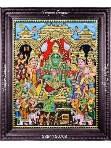 Handcrafted Ramar Pattabishegam Tanjore Painting depicting the coronation of Lord Rama and Sita in vibrant temple-style artwork with gold foil detailing